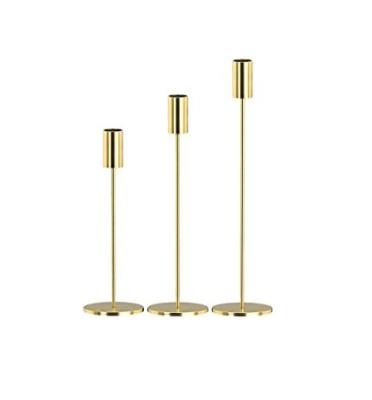 China Home /weddding Decoration Set Of Three Gold Pillar Tapered Candle Stand Metal Electroplated Candlestick Holder For Home Decoration for sale