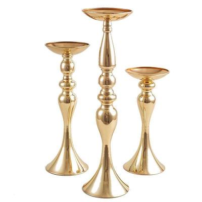 China Classic 3 Size Wedding Table Cylinder Wedding Candle Gold Holders Candle Stand Table Centerpieces Wedding Flower Candle Sticks for sale