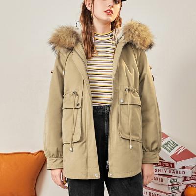 China Factory fashion loose hooded winter women parka jacket real fur parka jacket for sale