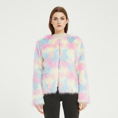 China Cheap winter women's fur coat colorful fur coat fashion fur coat from factory for sale