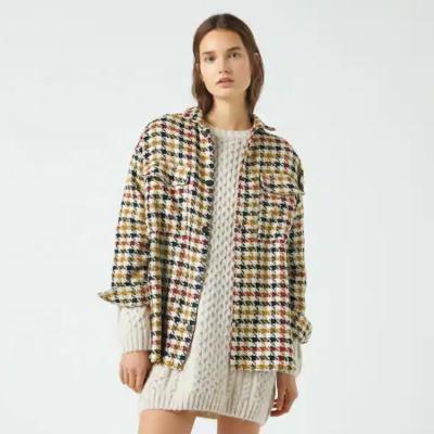 中国 Hot Sell Houndstooth Big Checked Plaid Oversize Thick Shirt Tops Women Ladies Blouse 販売のため