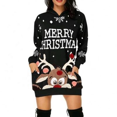 China Breathable Overalls And Rompers Christmas Hoodies Women Long Sleeve Sweatshirt 2021 Printed Female Pocket Dress for sale