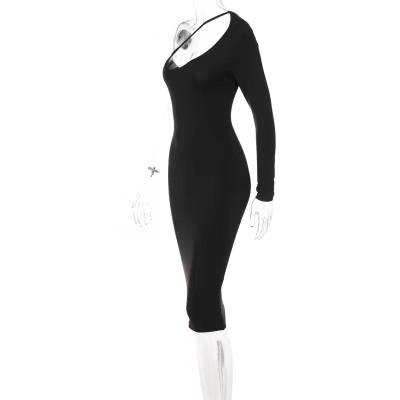 China Durable Anti-static High Quality Black Tight Milk Shreds Elegant Bodycon Hollow Dresses for sale