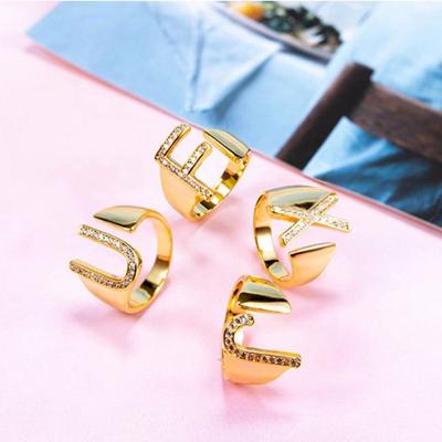 China Vintage Dropshipping Hotsale Diamond 18K Gold With Zircon Letter Open Ring Crystal Jewelry Jewelry for sale