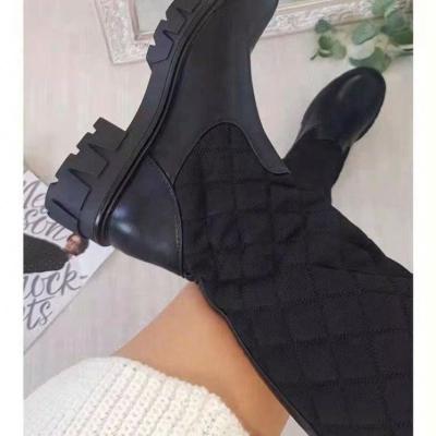 China Waterproof Suede Flat Women's Round Toe Lingge Leather Boots Long Dropshipping Knee High for sale