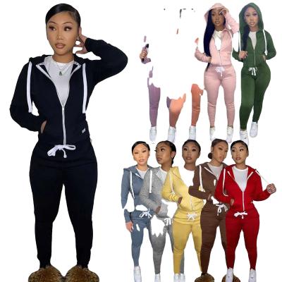 China Dropshipping Hip Hop Winter Style New Thicken Fleece Zipper Hoodie Design Women Winter Sweater Two Piece Sets for sale