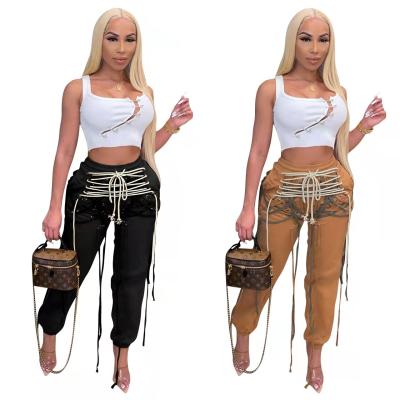 China 2021 New Anti-Wrinkle Hole Bandage Solid Color Round Jeans Stretch Women's High Waist Jeans for sale