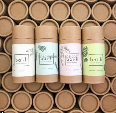 China 0.5 oz Kraft Paperboard Biodegradable White Deodorant Air Freshener Lift Up Tube Paper Packaging For Lip Balm for sale