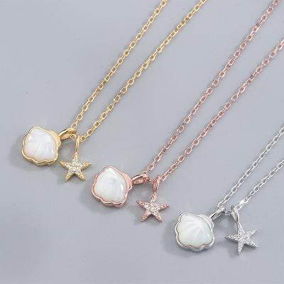 China TRENDY s925 sterling silver starfish shell zircon necklace for sale