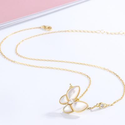 China Other Elegant White Fritillaria Necklace S925 Sterling Silver Diamond-Studded Butterfly Pendant For Women for sale