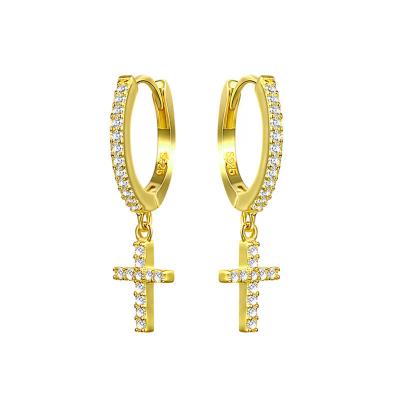 China TRENDY Geometric Cross Earrings S925 Sterling Silver Gold Plated Circle Earrings Women Jewelry for sale