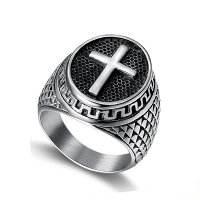 China FASHIONABLE 2022 hot new vintage style punk ring with polished stainless steel boiled cross black catholic men's ring for sale