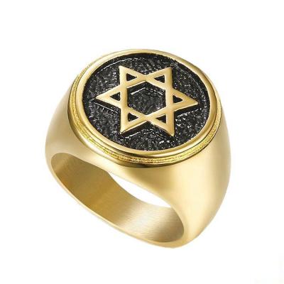 China 2021 New Hot FASHIONABLE Israel Jewish Ring Stainless Steel 18K Gold Plated David Six Star Men's Ring for sale