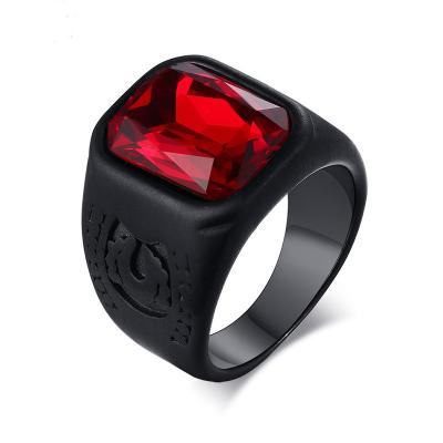 China Hiphop Stainless Steel Diamond Ring Red Black for sale