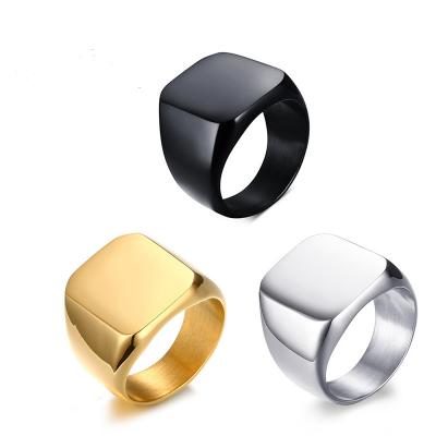 China 2021 New TRENDY 18K Gold Plated Stainless Steel Men's Simple Light Square Ring Customization Wholesale for sale