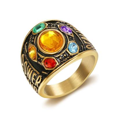 China FASHIONABLE hot gold men's thanos gem time stainless steel animation hip-hop style ring for sale