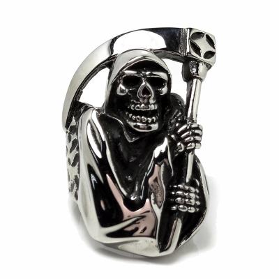 China FASHIONABLE Hot Polished Man Death Skull Punk Stainless Steel Retro Style Ring for sale