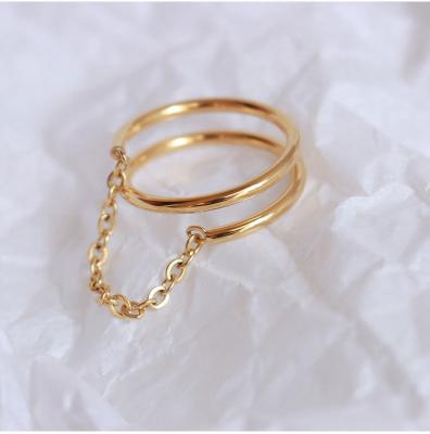 China Other 18K Gold Plating Fashion Double Layer Ring Chain Genuine Stainless Steel Hard Ring for sale