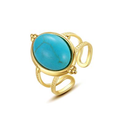 China 2022 New 14K Gold European and American Turquoise Stainless Steel Retro Fashion Women's Stain Open Wholesale Sales for sale