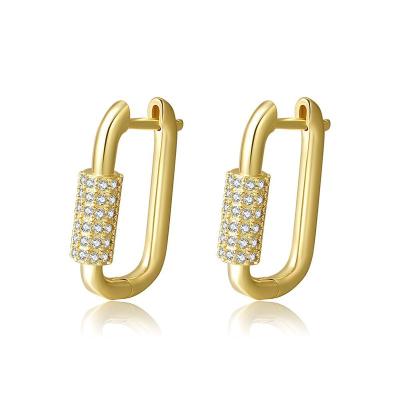 China Europe and the United States new FASHIONABLE hip-hop brass plated 18K gold diamond full zircon square earrings women spot wholesale for sale