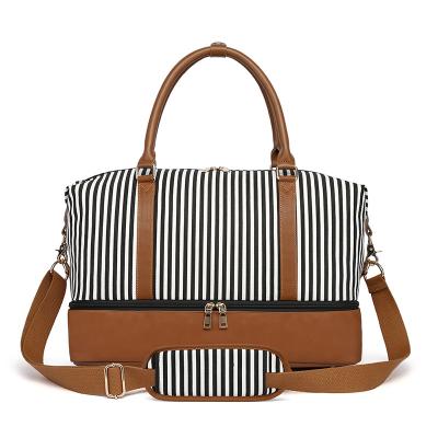 China Famous Brands Designer Luggage Set Travel Large Capacity Microfiber+PVC Canvas Stripes Leather Case Bag Tourister Duffel Tote Bag Suitcase for sale