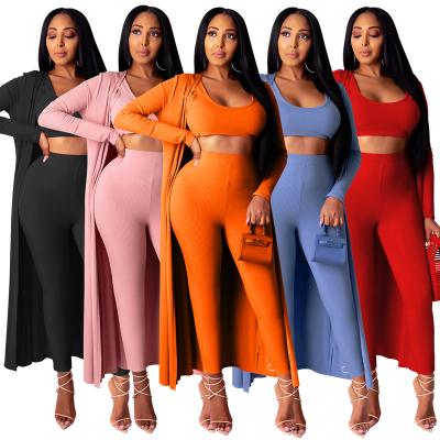 China 09050309-Drop Shipping Breathable 2021 Autumn Women Clothing Solid Color Dress Vest Long Pants Fashion Casual Three Piece Set for sale