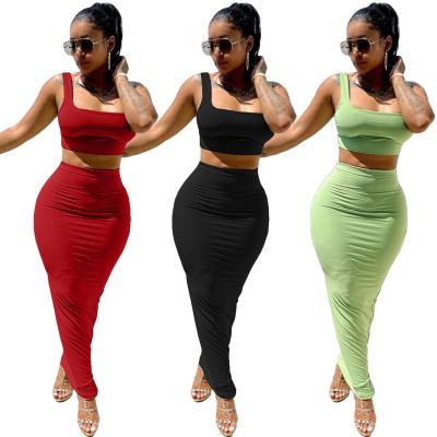 China MSL88001-2022Hot Sale New Women's Solid Color Casual Sexy Breathable Vest Skirt Two-piece Set for sale