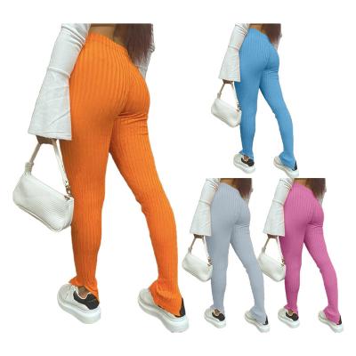 China MSL1781-2021Winter New Women's Breathable Slit-Fitting Mid-waist Sexy Tight Sexy Slim Solid Color Knit Pants for sale