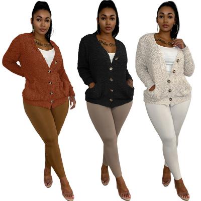 China MSL88021-Women Solid Color V-Neck Straight Cardigan Sweater Coat Breathable Long Sleeve Cardigan for sale