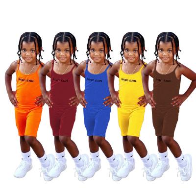 China MS028-2021 New Summer Kids Breathable Cute Sling Kid Breathable Orange Letter Printing Girl Overall Sports Wear External Wear for sale