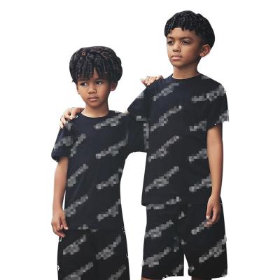 China Hip Hop Wear Trend Hip Hop Letter Printing Round Neck Short Sleeve 0401001-Boys Shorts Kids Cloth Two Piece Set for sale