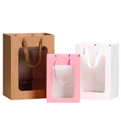 China Recyclable Gift Packaging Bag Printed Gift Bag Transparent Window Gift Bag for sale