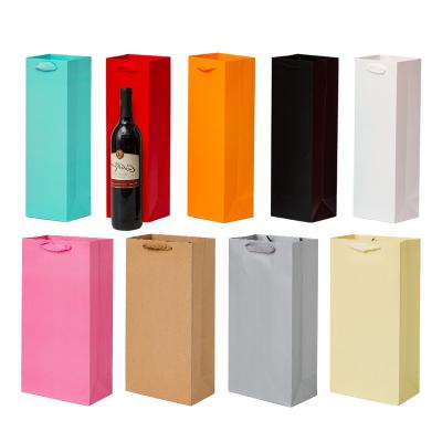 China Recyclable Colorful Paper Bag Packaging Bag Reusable Single Bottle Wine Gift Wine Bag For Shopping Gifts for sale