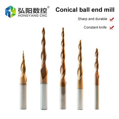 China Stainless Steel Metal Cutting 1 Piece HRC55 2 Flute Ball Nose Taper Milling Cutter Tungsten Steel Alloy Coated Aluminum End Mill CNC Cutter for sale