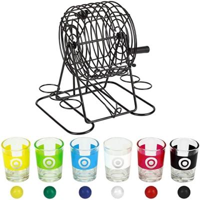 China Viable Drinking Party Game Metal Bingo Cage 48 Balls 6 Glass Shot Glasses Fun Party Drinking Game Lucky Bingo Shot Drinking G for sale