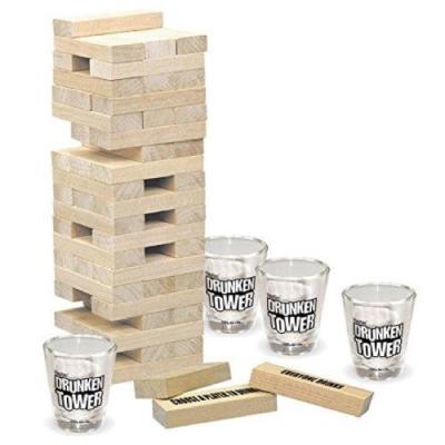 China Smooth exterior building block night club wooden party shot glass games jenga wood blocks drinking drunken tower for sale