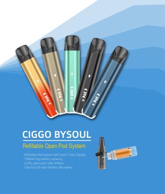 China 750Mah THC Vape Pod System Ciggo Bysoul 2ML Vape Pen Kit TPD Approval for sale