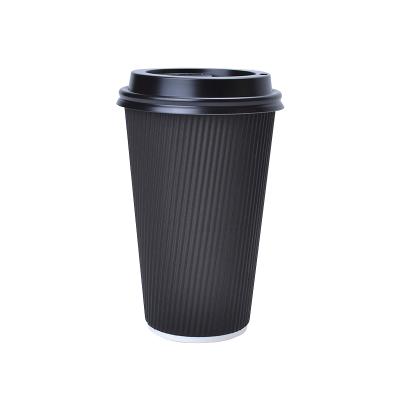 China Ripple Wall Black 16oz Ripple Wall Disposable Paper Coffee Cups With Excellent Quality With Lids for sale