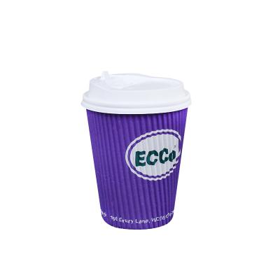 China Custom Repurposed Single Wall Logo Printed Disposable Ripple Paper Coffee Mug With Lids for sale