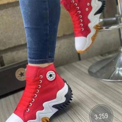 China Damping new thick-soled high-top canvas shoes for women in Autumn Winter Plus-size fashion ladies lace-up casual shoes for sale