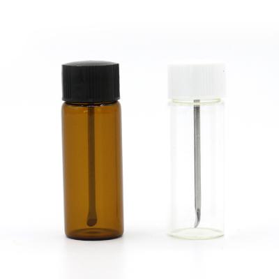 China 15ml Cosmetic Improved Snuff Sample Amber Borosilicate Glass Waterproof Leakproof Bottle With Spoon for sale