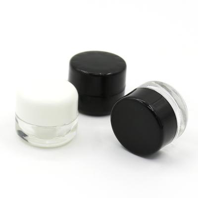 China High Quality Cosmetic 5ml Mini Size Round Essential Oil Eyebrow Glass Eye Cream Jar With Black Lid And White Lid for sale