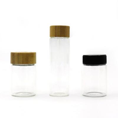 China Factory Empty Glass Cosmetic Packaging 3OZ Clear Mini Essential Oil Cream Glass Cigar Bottle With Bamboo Lid for sale