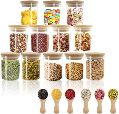 China Freshness Preservation 65mm Kitchen Food Storage Container Airtight High Glass Spice Jar With Bamboo Lids for sale