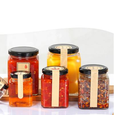 China 100ml 150ml 200ml Food Butter Sauce Chili Storage Container Metal Lid Small Square Glass Jam Jars For Honey for sale