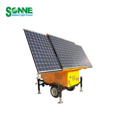 China Industrial Customized High Power 8*300W Solar Panels 4*300W LED Lamps Trailer Mobile Light Tower With Manual Mast Or Electric Mast for sale