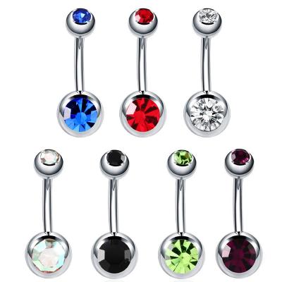 China Double Piercing Crystal Gem Navel Rings 316L Stainless Steel Double Body Jewelry Sexy Punk 2022 CZ Gem Belly Button Rings For Women for sale