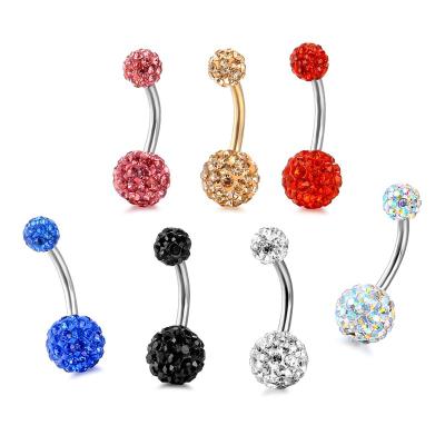 China Punk Zircon 316L Crystal Belly Button Rings Shaballai CZ Balls Belly Piercing Jewelry 14G Stainless Steel Navel Rings For Women for sale