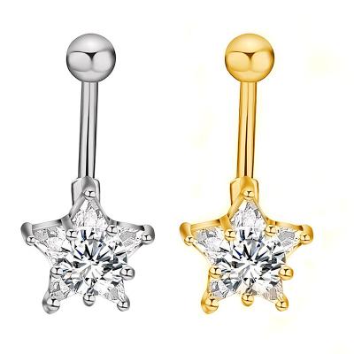 China Zircon Punk Belly Piercing Stainless Steel Jewelry Gold Plated Hypoallergenic Shiny CZ Star Belly Button Rings Belly Button Rings For Women for sale