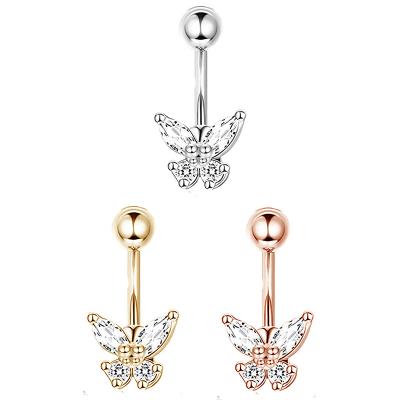 China Punk Hypoallergenic Navel Rings Butterfly Shiny Belly Stainless Steel Navel Rings CZ Piercing Jewelry For Women for sale